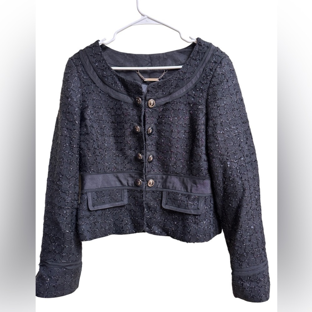 White House Black Market Black Metallic Tweed Jacket Blazer Women’s 10 - Picture 1 of 6